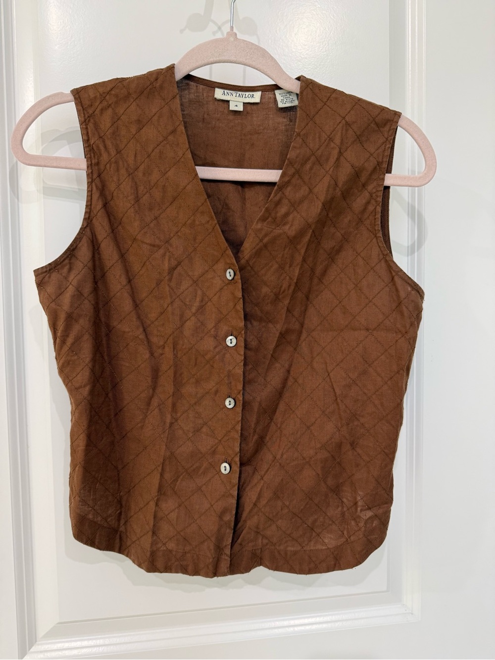 Ann Taylor Quilted Brown Button-Front Vest